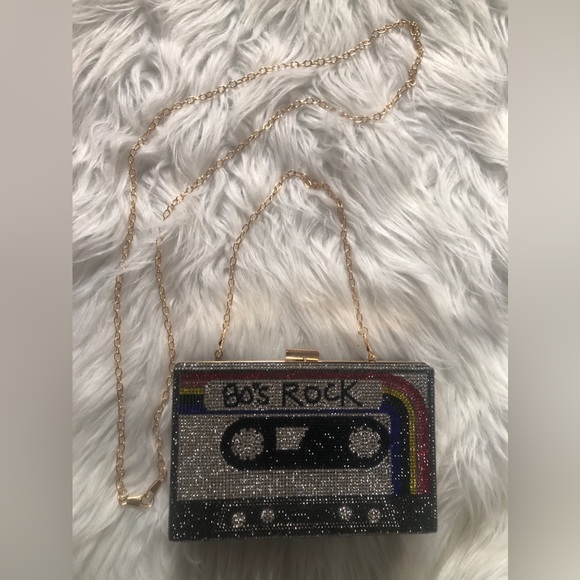 Fabulous retro style “80’s Rock” clutch cassette tape evening bag - Picture 1 of 15